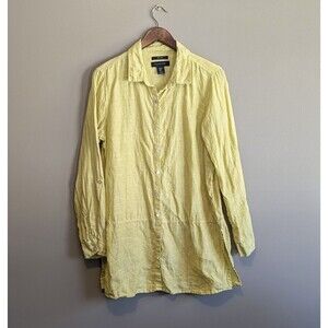 Tahari 100% Linen Green Shirt Womens Medium M Button Up Tunic Top Relaxed LS